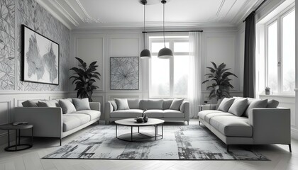 Photo interior modern design room 3d illustration;