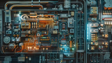 Poster - cross-section of a robot's power supply system, depicting how it manages energy distribution and sto