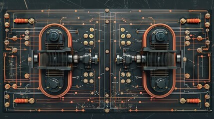 Wall Mural - Cross-section of a series-parallel circuit, depicting both series and parallel components and their combined effect on total resistance and current