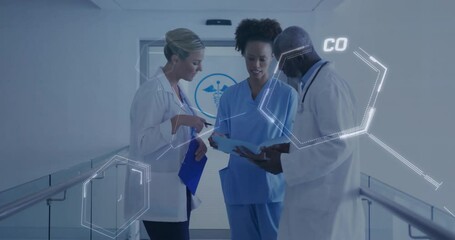 Poster - Animation of chemical formula over diverse surgeons discussing work