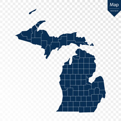 Wall Mural - Transparent - High Detailed Blue Map of Michigan. Vector eps10.	
