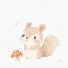 Canvas Print - Cute Watercolor Squirrel.