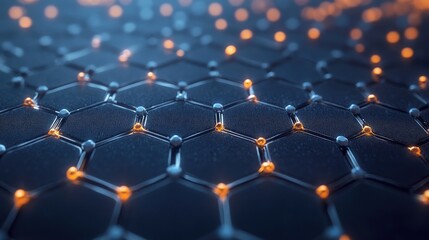 Poster - Close-up of a hexagon grid with interconnected molecular nodes representing advanced genetic research