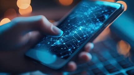 Poster - Cybersecurity measures are enhanced as a user utilizes a mobile phone and laptop with top-tier data protection and encryption features.
