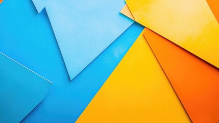 Poster - Geometric abstract background with angular orange and yellow shapes on a vivid blue backdrop