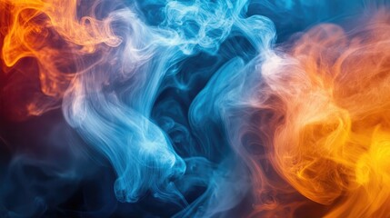 Poster - Fiery orange smoke intertwines with cool blue in a striking abstract dance of opposites.