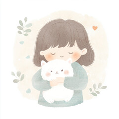 Canvas Print - Girl Hugging Kitten.