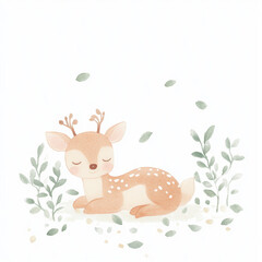 Poster - Cute Watercolor Deer.