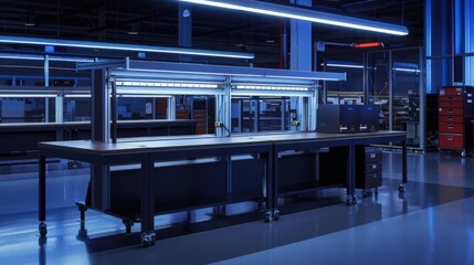 Poster - Workbenches equipped with integrated lighting systems and task-specific accessories enhance visibility