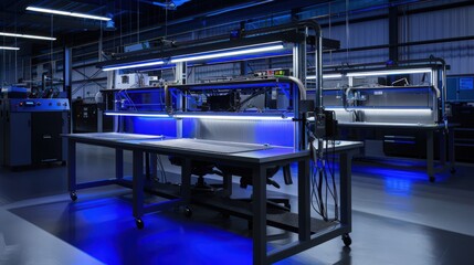 Poster - Workbenches equipped with integrated lighting systems and task-specific accessories enhance visibility
