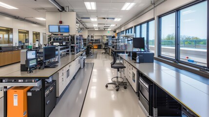 Poster - Workbenches in electronics laboratories incorporate static-control surfaces and integrated cable management systems