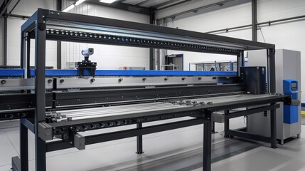 Poster - Workbenches with integrated pneumatic tool connections and compressed air supply systems support efficient assembly line operations