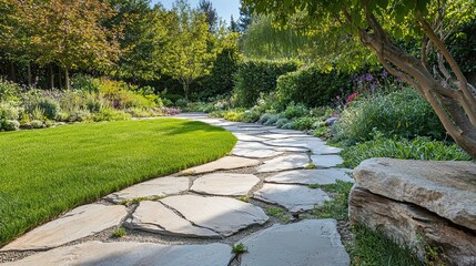 Sticker - Stone Path Winding Through Lush Garden Landscape