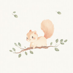 Wall Mural - Cute Squirrel on Branch.