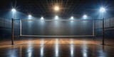 Dimly lit volleyball net in a gym background, capturing the atmosphere of an indoor sports arena , sports, volleyball, net, gym