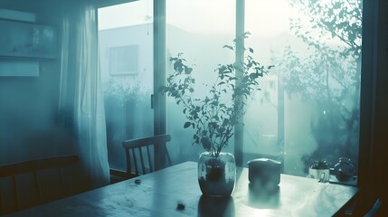 Poster - Cozy Domestic Scene with Potted Plant and Natural Lighting