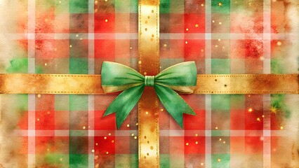 Beautifully wrapped Christmas gift with a golden bow and festive background for holiday celebrations 2