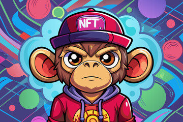 Wall Mural - Cute Monkey Rapper NFT Illustration