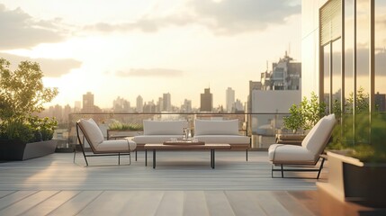 Sticker - Modern Rooftop Terrace with City Skyline View