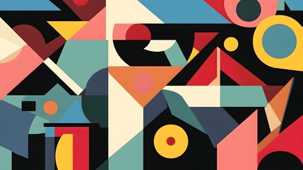 Wall Mural - Vibrant Abstract Geometric Shapes Composition in Contrasting Colors