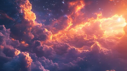 Wall Mural - celestial cloudscape a dreamy tapestry of stars and clouds