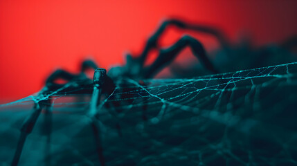 Shabby Orange Wall Covered With Spooky Spider Web