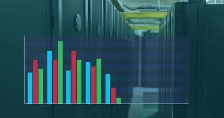 Canvas Print - Animation of diagrams moving over server room