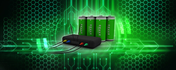 Poster - 3d rendering Transmitter WiFi with battery
