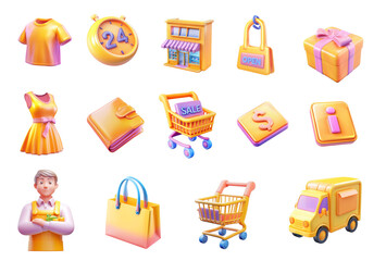 shopping icons set, isolated