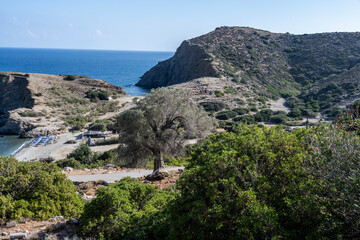 Wall Mural - natural panorama with sea mountains and bays on a hot day on the island of Crete Greece