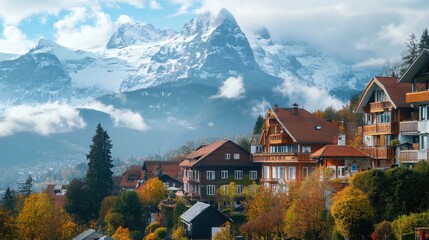 Alpine mountains in Bavaria, with snow-capped peaks and picturesque villages