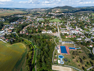 Aerial view on th Neulengbach city at the early autumn