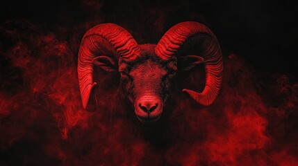 Poster - Red smoke envelops the silhouette of a ram's head, creating a bold and moody visual statement.