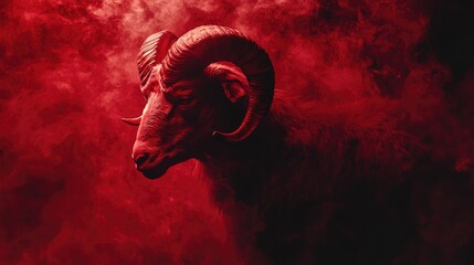 Poster - Red smoke envelops the silhouette of a ram's head, creating a bold and moody visual statement.