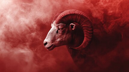 Poster - Red smoke envelops the silhouette of a ram's head, creating a bold and moody visual statement.