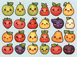 Wall Mural - Funny cute fruits characters set