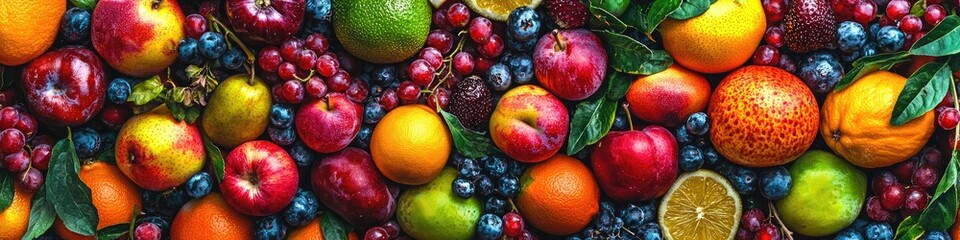 Wall Mural - background from different berries and fruits. Selective focus