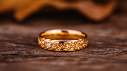 A gold and diamond ring with leaves on it