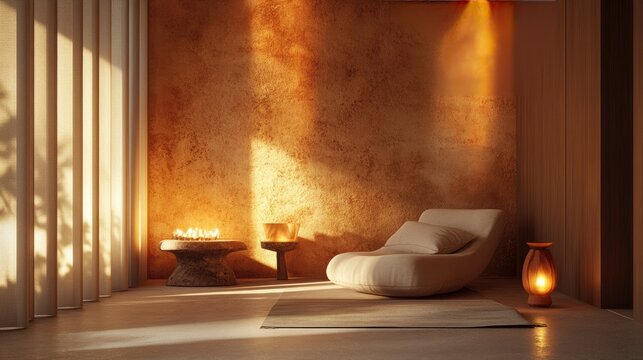 A peaceful corner with warm tones, layered textures, and soft lighting, offering a comforting embrace.