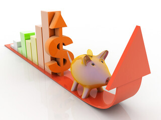 Poster - 3d illustration Pig Coin bank with business graph near dollar