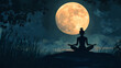 © Thiago - Illustration of woman doing yoga under full moon at night. Full Moon Night. Illustration