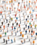 Miniature figures of people standing in a large crowd