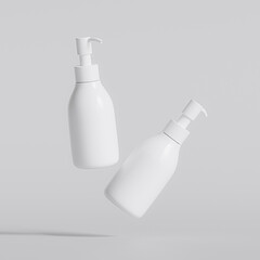 Wall Mural - Plastic bottle pump white color, realistic 3D render illustration on gray background