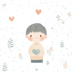 Wall Mural - Cute Boy With Heart.