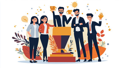 Wall Mural - Recognizing team achievements motivates continued success in business endeavors Illustration Flat design