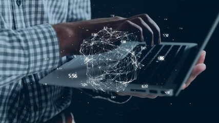 Poster - Animation of data processing and shape over biracial businessman using laptop