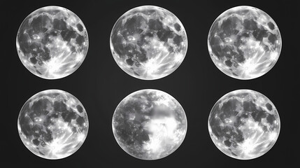 set of moon isolated on transparent background. full moon night. illustration