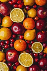 Wall Mural - background from different berries and fruits. Selective focus