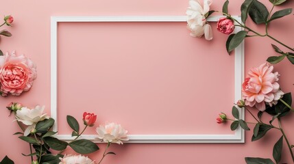 Wall Mural - Mockup of flowers on a white frame for poster design