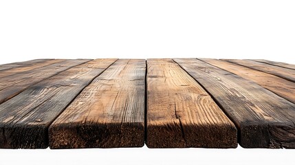 Rustic Wooden Table Top Isolated on White Background